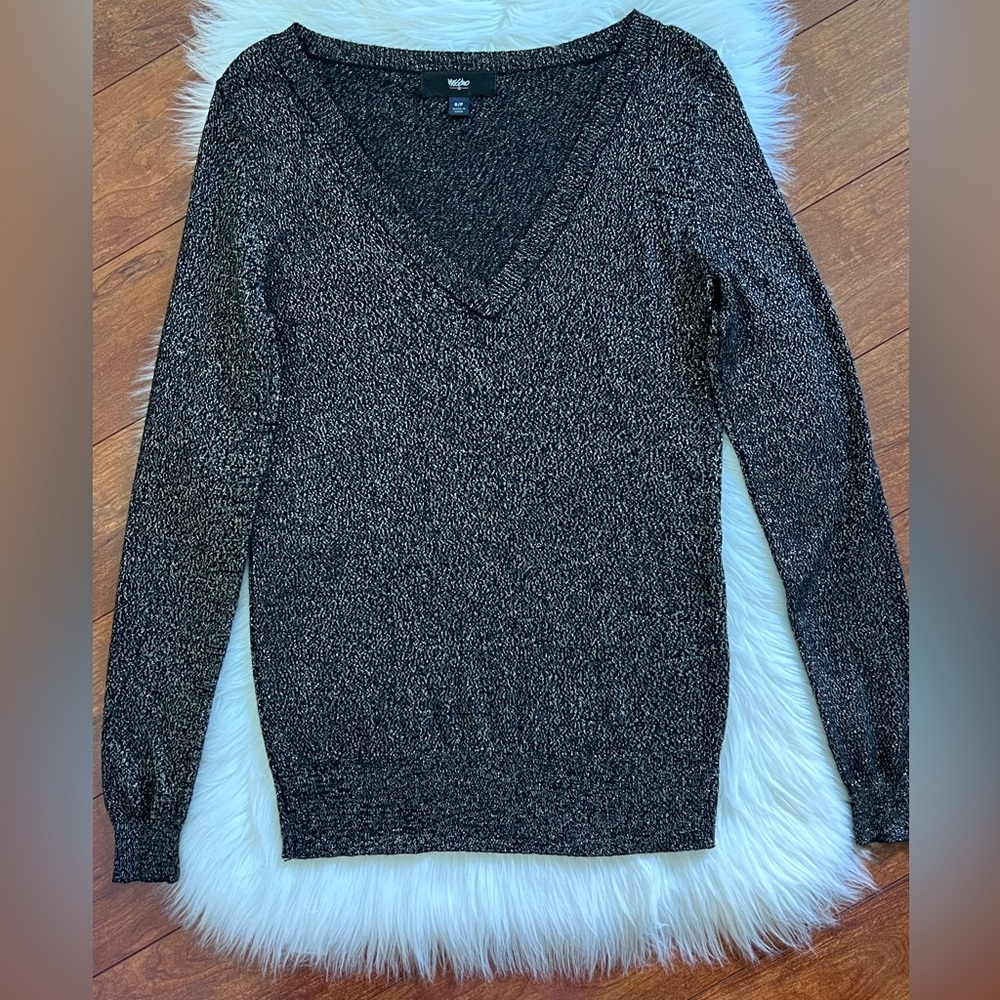 Mossimo Black/Gold Sparkle Long Sleeve V-Neck Sweater-Size S - Picture 10 of 10